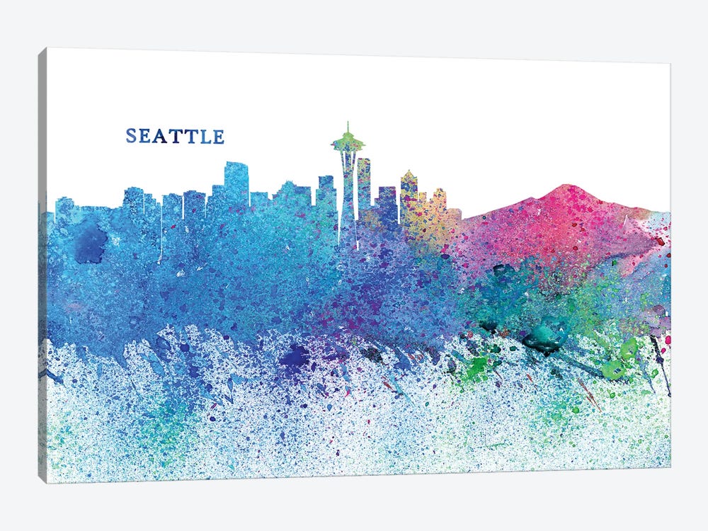 Seattle Washington Skyline Silhouette Impressionistic Splash by Markus & Martina Bleichner 1-piece Canvas Art