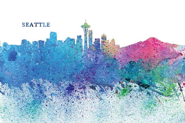 Seattle Skylines: Seattle Washington Skyline Silhouette Impressionistic Splash by Markus & Martina Bleichner