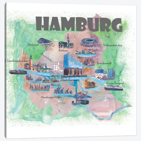 Hamburg, Germany Travel Poster Canvas Print #MMB17} by Markus & Martina Bleichner Canvas Art Print