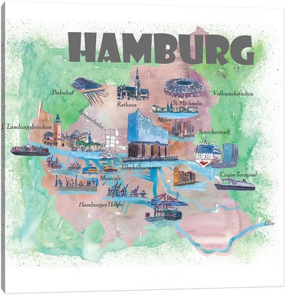 Hamburg, Germany Travel Poster Canvas Art Print - Hamburg
