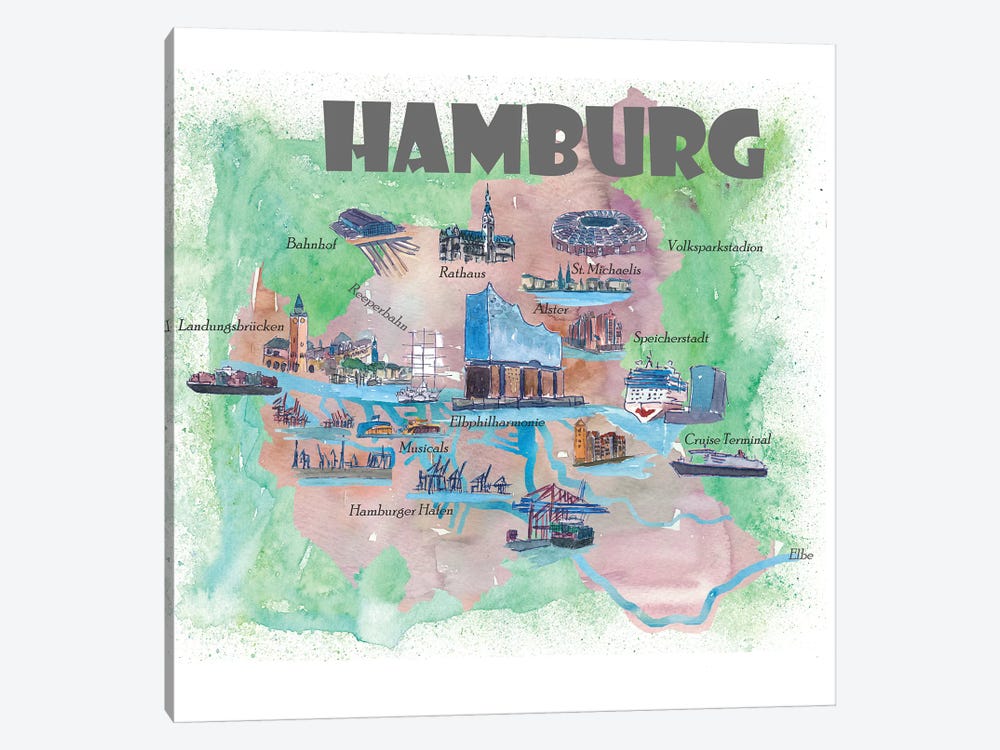 Hamburg, Germany Travel Poster by Markus & Martina Bleichner 1-piece Canvas Art Print