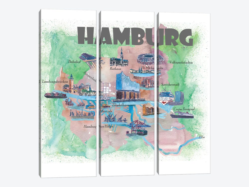 Hamburg, Germany Travel Poster by Markus & Martina Bleichner 3-piece Art Print