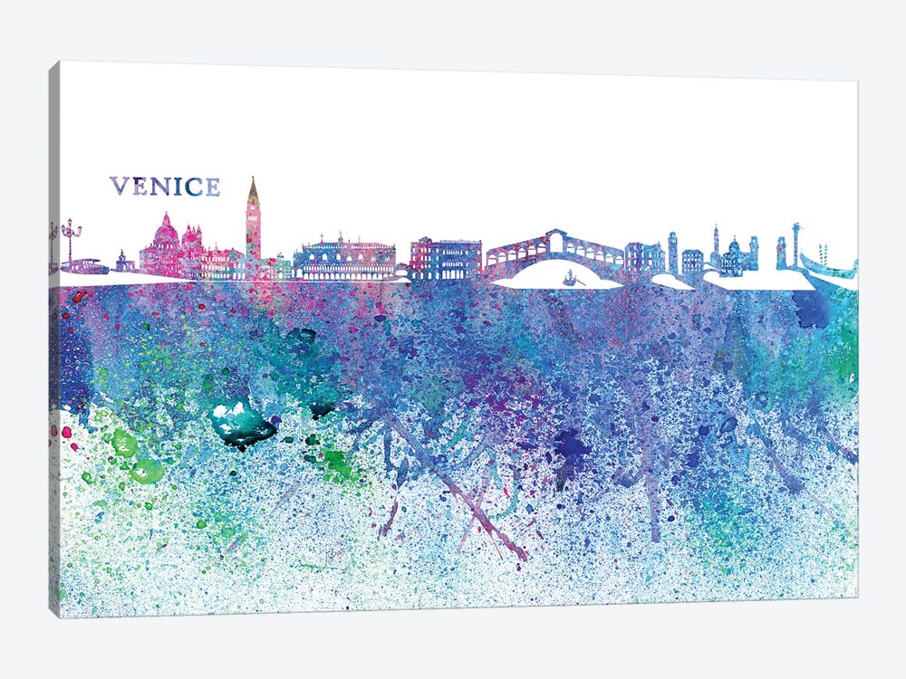 Venice Italy Skyline Silhouette Impressionistic Splash by Markus & Martina Bleichner 1-piece Canvas Wall Art