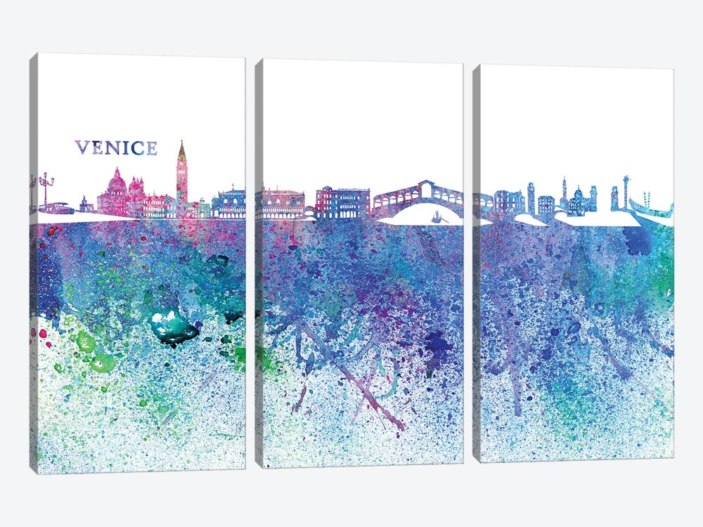 Venice Italy Skyline Silhouette Impressionistic Splash by Markus & Martina Bleichner 3-piece Canvas Art