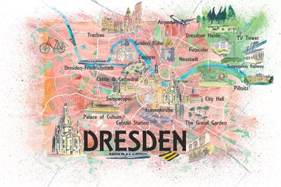 Dresden Saxony Germany Illustrated Map With Main Roads Landmarks And Highlights by Markus & Martina Bleichner multi panel art