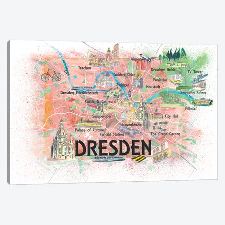 Dresden Saxony Germany Illustrated Map With Main Roads Landmarks And Highlights Canvas Print #MMB181} by Markus & Martina Bleichner Canvas Art