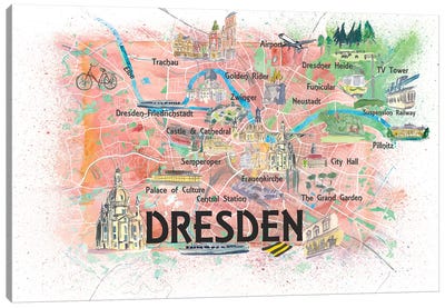 Dresden Saxony Germany Illustrated Map With Main Roads Landmarks And Highlights Canvas Art Print - Dresden