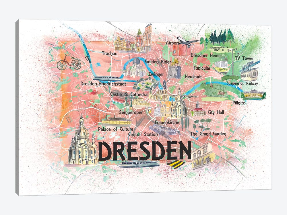 Dresden Saxony Germany Illustrated Map With Main Roads Landmarks And Highlights by Markus & Martina Bleichner 1-piece Art Print