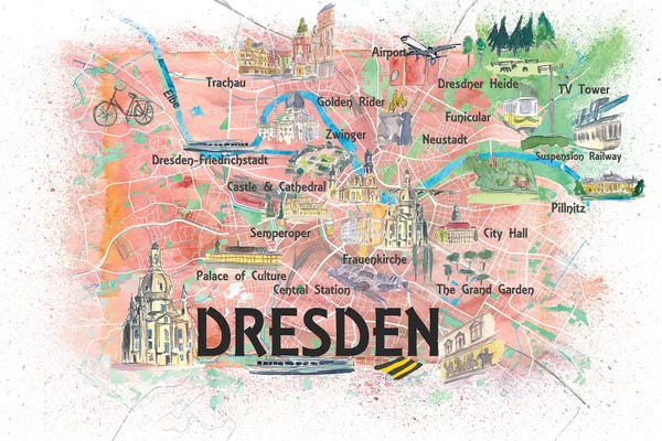Dresden: Dresden Saxony Germany Illustrated Map With Main Roads Landmarks And Highlights by Markus & Martina Bleichner