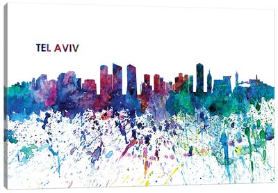 Tel Aviv Israel Skyline Impressionistic Splash Canvas Art Print - Israel Art