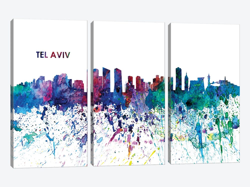 Tel Aviv Israel Skyline Impressionistic Splash by Markus & Martina Bleichner 3-piece Canvas Art Print