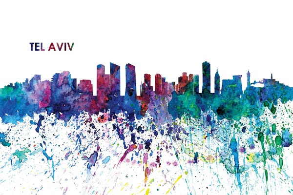 Markus & Martina Bleichner: Tel Aviv Israel Skyline Impressionistic Splash by Markus & Martina Bleichner