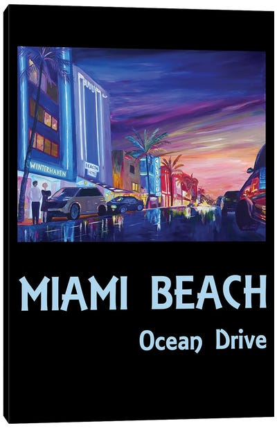 Miami Beach Ocean Drive Poster Canvas Art Print - Miami Beach
