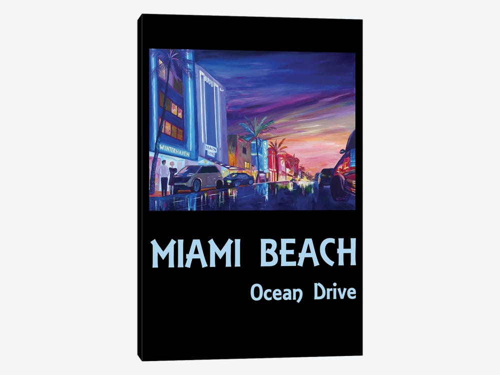 Miami Beach Ocean Drive Poster by Markus & Martina Bleichner 1-piece Canvas Print