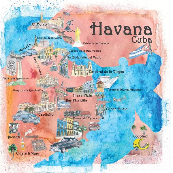 Kids Map Art: Havana, Cuba Illustrated Travel Poster by Markus & Martina Bleichner