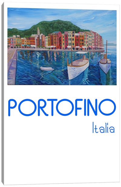 Retro Poster Portofino Mediterranean Pearl Of The Italian Riviera Canvas Art Print - Rowboat Art