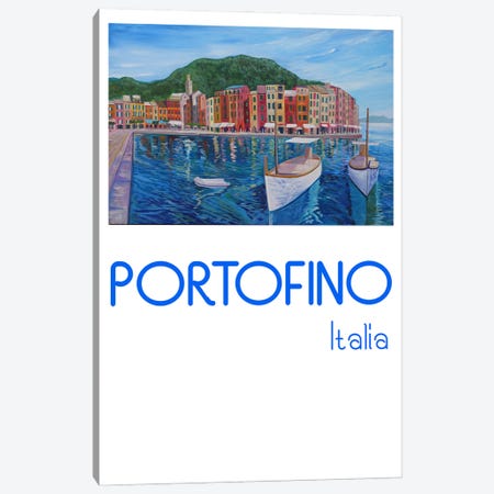 Retro Poster Portofino Mediterranean Pearl Of The Italian Riviera Canvas Print #MMB191} by Markus & Martina Bleichner Canvas Print