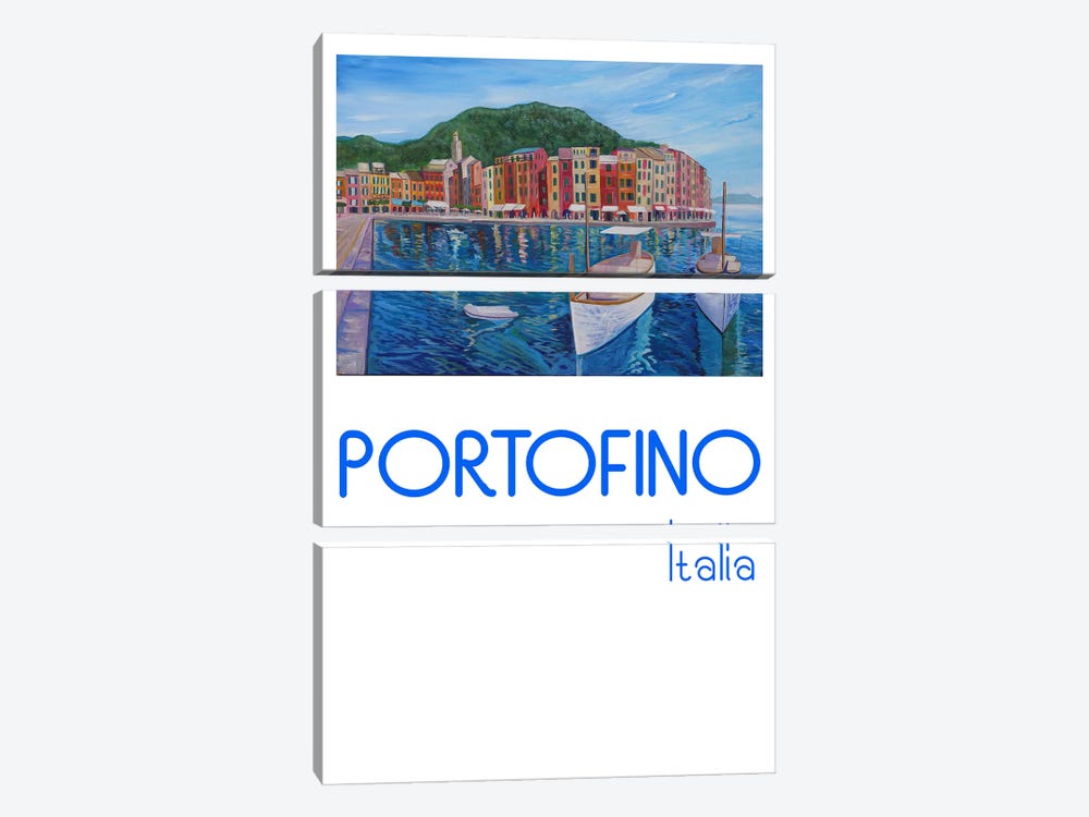 Retro Poster Portofino Mediterranean Pearl Of The Italian Riviera by Markus & Martina Bleichner 3-piece Canvas Art