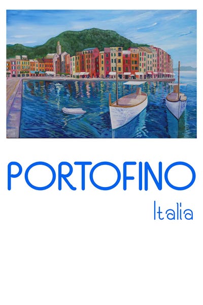 Rowboats: Retro Poster Portofino Mediterranean Pearl Of The Italian Riviera by Markus & Martina Bleichner