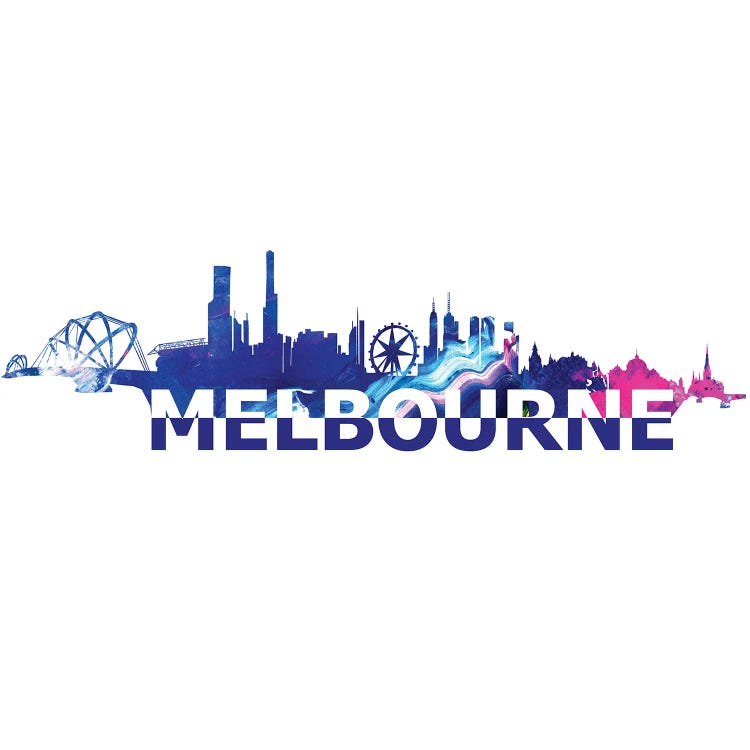 Melbourne Australia Skyline Scissor Cut Giant Text