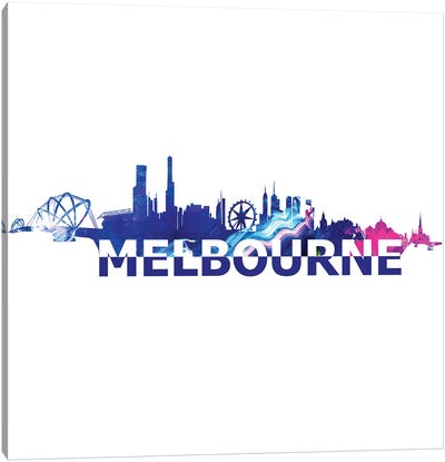 Melbourne Australia Skyline Scissor Cut Giant Text Canvas Art Print - Victoria Art