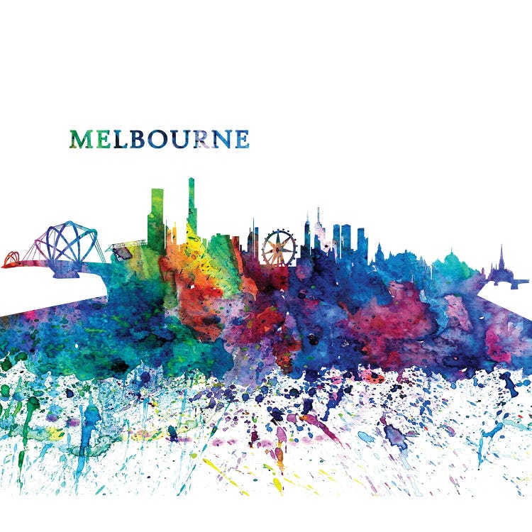 Melbourne Australia Skyline Silhouette Impressionistic Splash