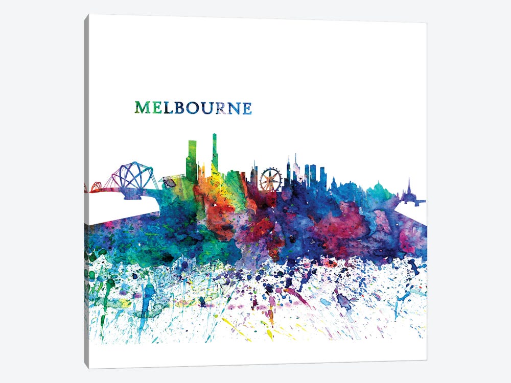 Melbourne Australia Skyline Silhouette Impressionistic Splash by Markus & Martina Bleichner 1-piece Canvas Art
