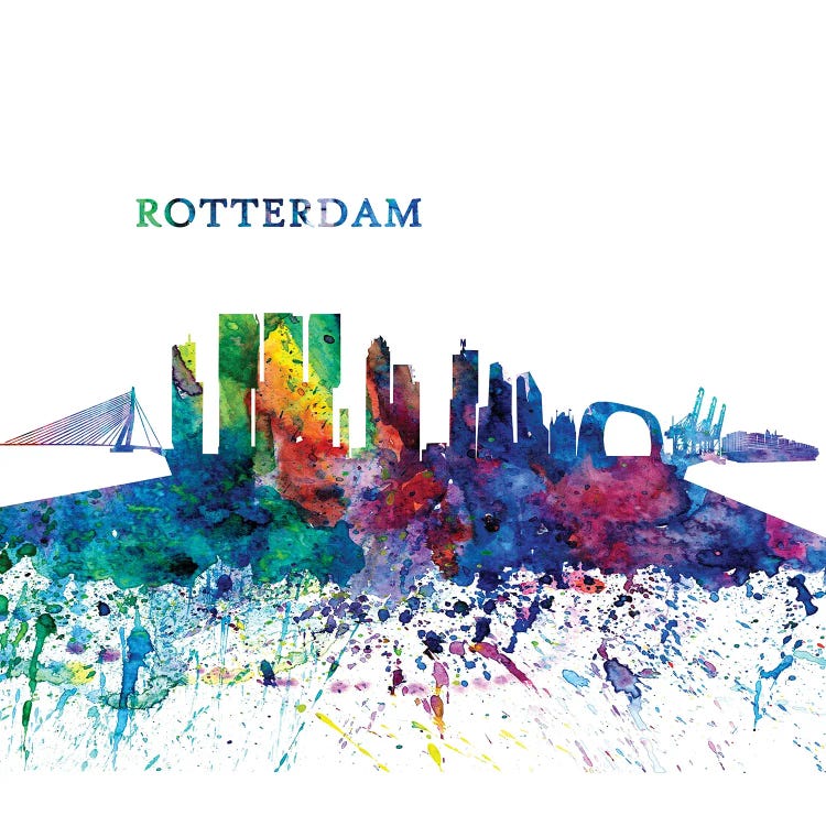 Rotterdam Holland Skyline Silhouette Impressionistic Splash