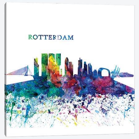 Rotterdam Holland Skyline Silhouette Impressionistic Splash Canvas Print #MMB194} by Markus & Martina Bleichner Canvas Wall Art