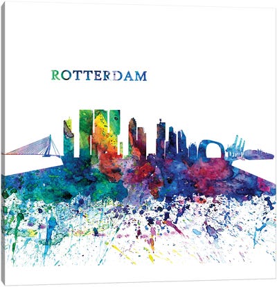 Rotterdam Holland Skyline Silhouette Impressionistic Splash Canvas Art Print