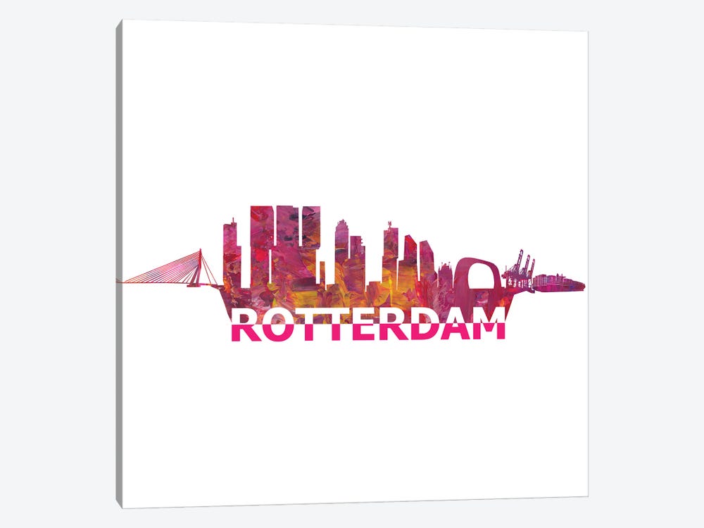 Rotterdam Holland Skyline Scissor Cut Giant Text 1-piece Canvas Artwork