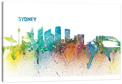 Sydney Australia Skyline Silhouette Impressionistic Splash Canvas Art Print - Sydney Art