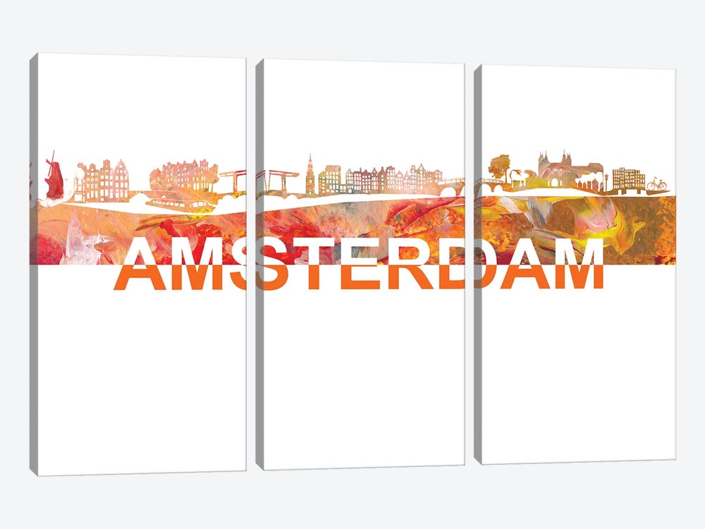 Amsterdam Skyline Scissor Cut Giant Text by Markus & Martina Bleichner 3-piece Canvas Art Print
