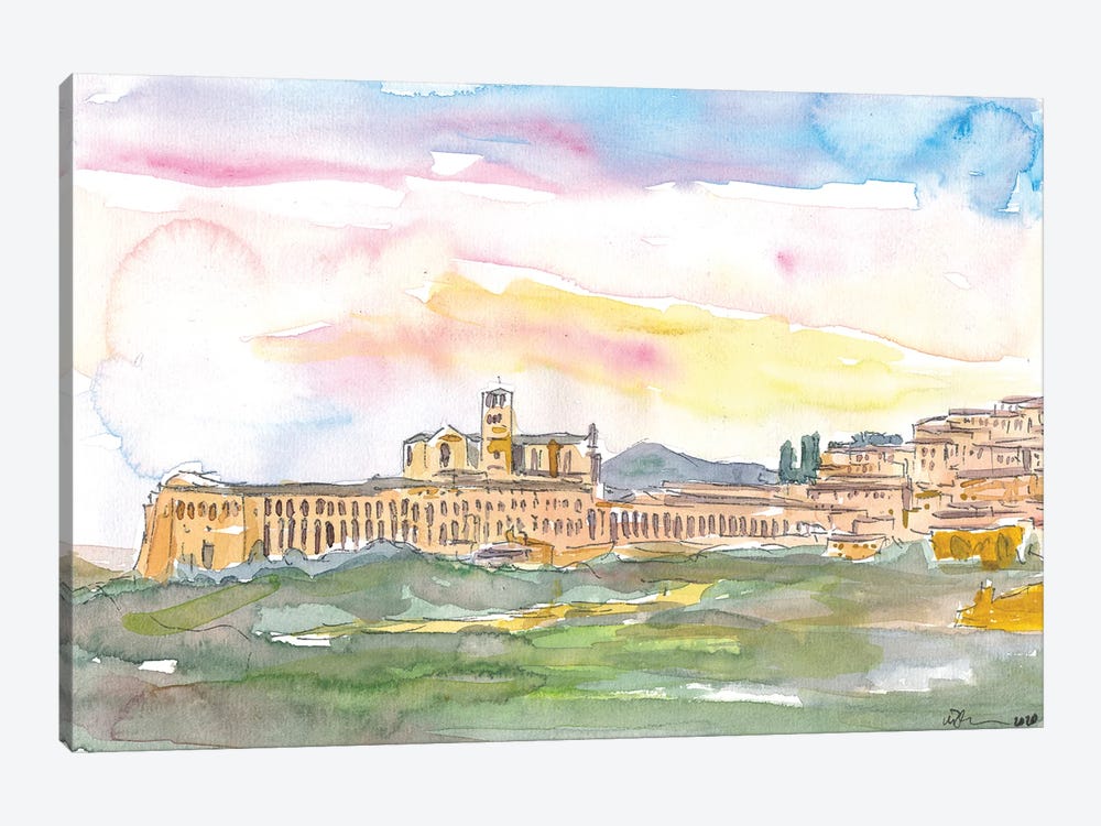 Assisi Skyline Italian Town at Sunset by Markus & Martina Bleichner 1-piece Canvas Wall Art