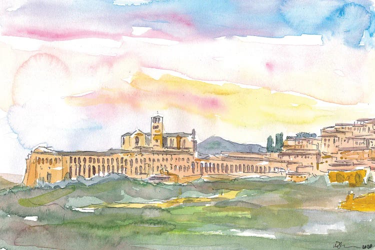 Assisi Skyline Italian Town at Sunset