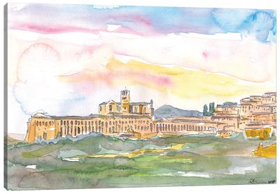 Assisi Skyline Italian Town at Sunset Canvas Art Print