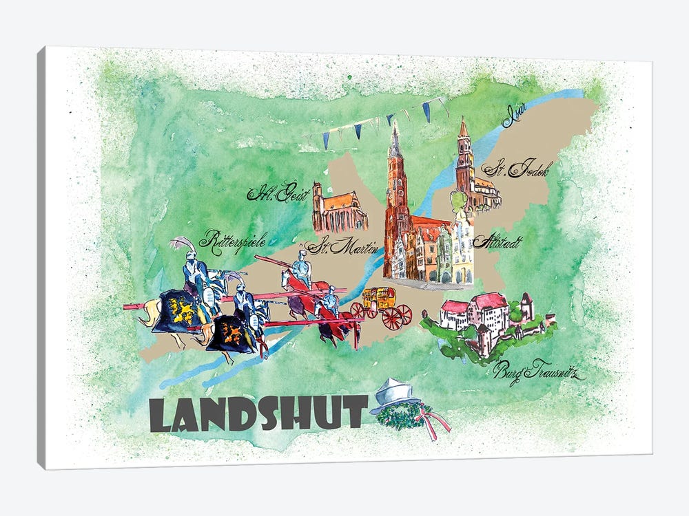 Landshut, Germany Travel Poster by Markus & Martina Bleichner 1-piece Canvas Print