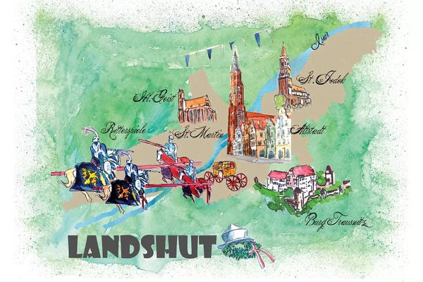 Kids Map Art: Landshut, Germany Travel Poster by Markus & Martina Bleichner