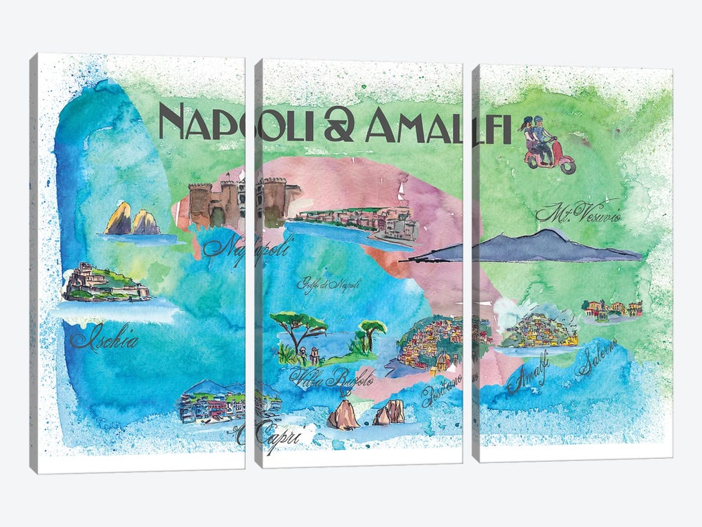 Amalfi, Napoli, Italy Travel Poster by Markus & Martina Bleichner 3-piece Canvas Art