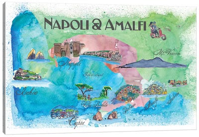 Amalfi, Napoli, Italy Travel Poster Canvas Art Print - Kids Map Art