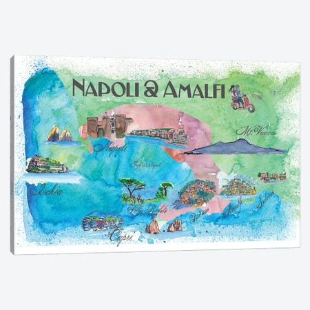 Amalfi, Napoli, Italy Travel Poster Canvas Print #MMB1} by Markus & Martina Bleichner Canvas Print