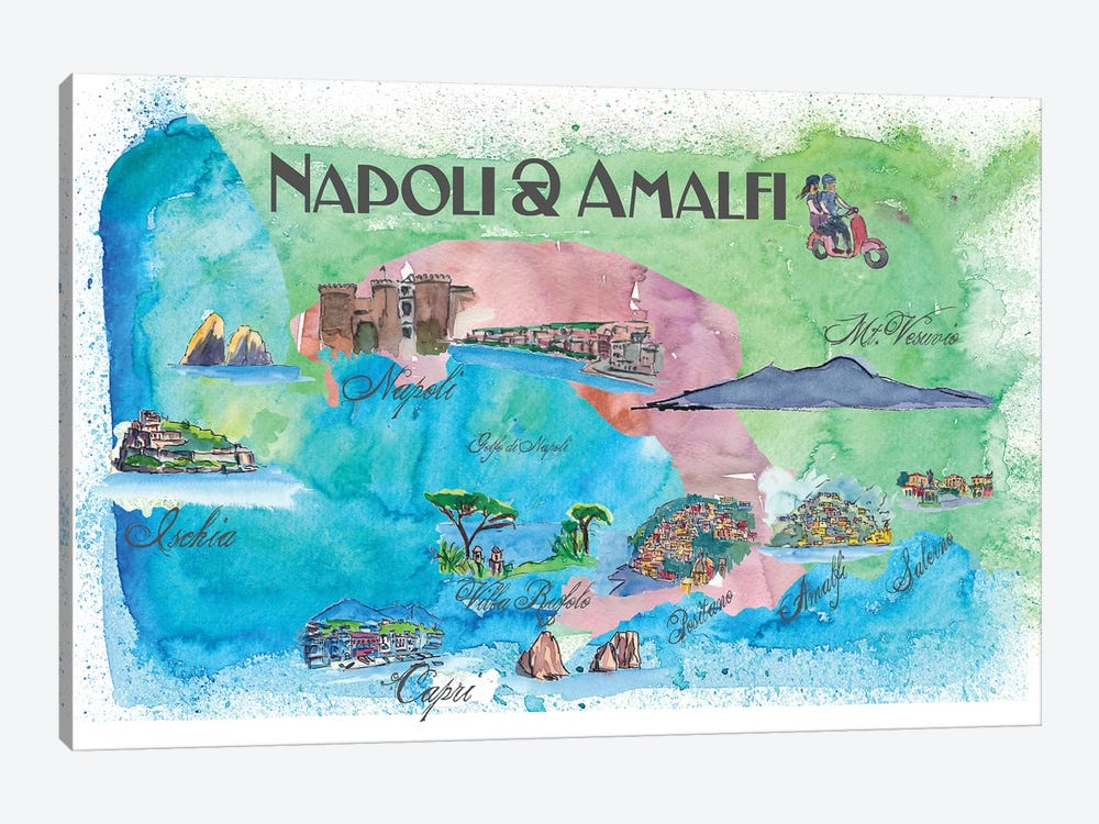 Amalfi, Napoli, Italy Travel Poster by Markus & Martina Bleichner 1-piece Canvas Artwork