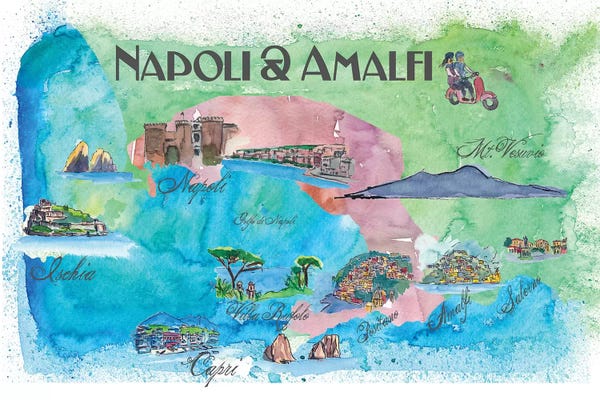 Kids Map Art: Amalfi, Napoli, Italy Travel Poster by Markus & Martina Bleichner