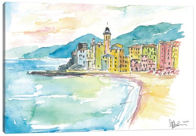 Camogli Beach with Historic Italian Town Center Canvas Art Print - Travel Journal