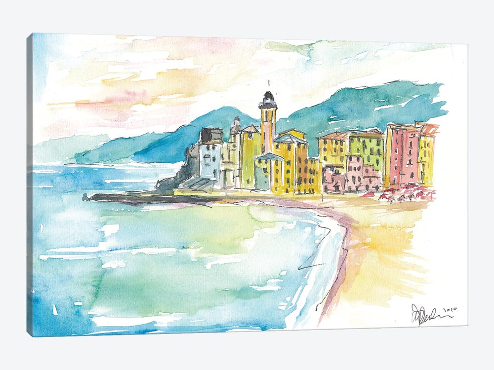 Camogli Beach with Historic Italian Town Center by Markus & Martina Bleichner 1-piece Canvas Art Print