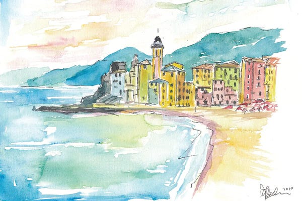 Markus & Martina Bleichner: Camogli Beach with Historic Italian Town Center by Markus & Martina Bleichner