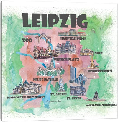 Leipzig, Germany Travel Poster Canvas Art Print - Markus & Martina Bleichner