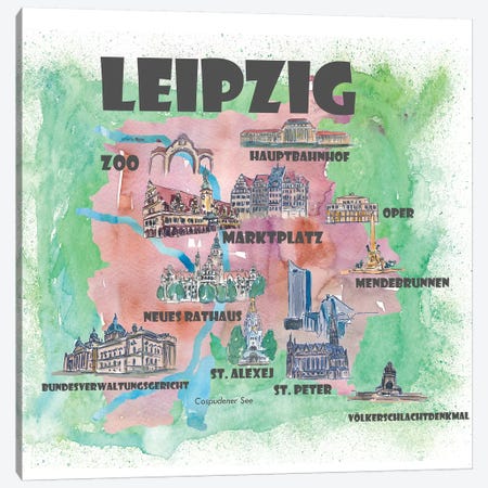 Leipzig, Germany Travel Poster Canvas Print #MMB20} by Markus & Martina Bleichner Canvas Print