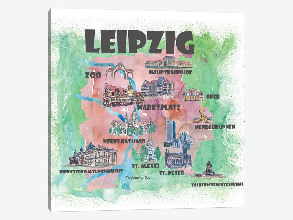 Leipzig, Germany Travel Poster by Markus & Martina Bleichner 1-piece Canvas Print
