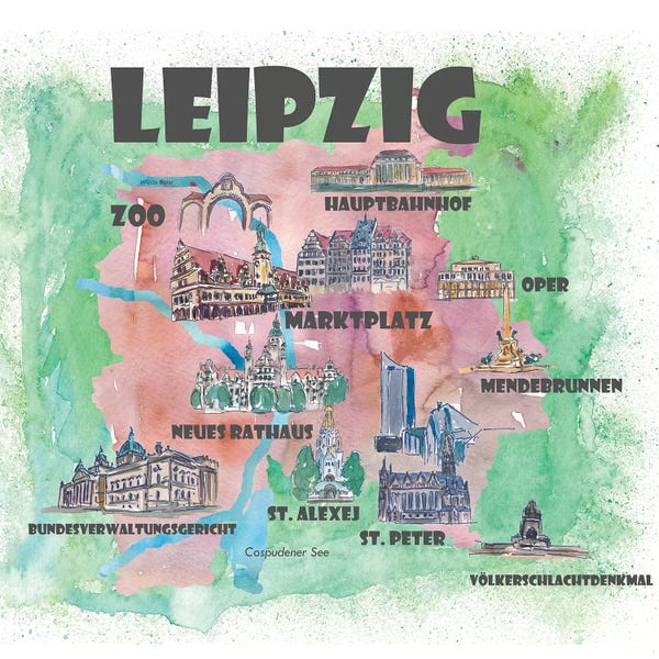 Kids Map Art: Leipzig, Germany Travel Poster by Markus & Martina Bleichner